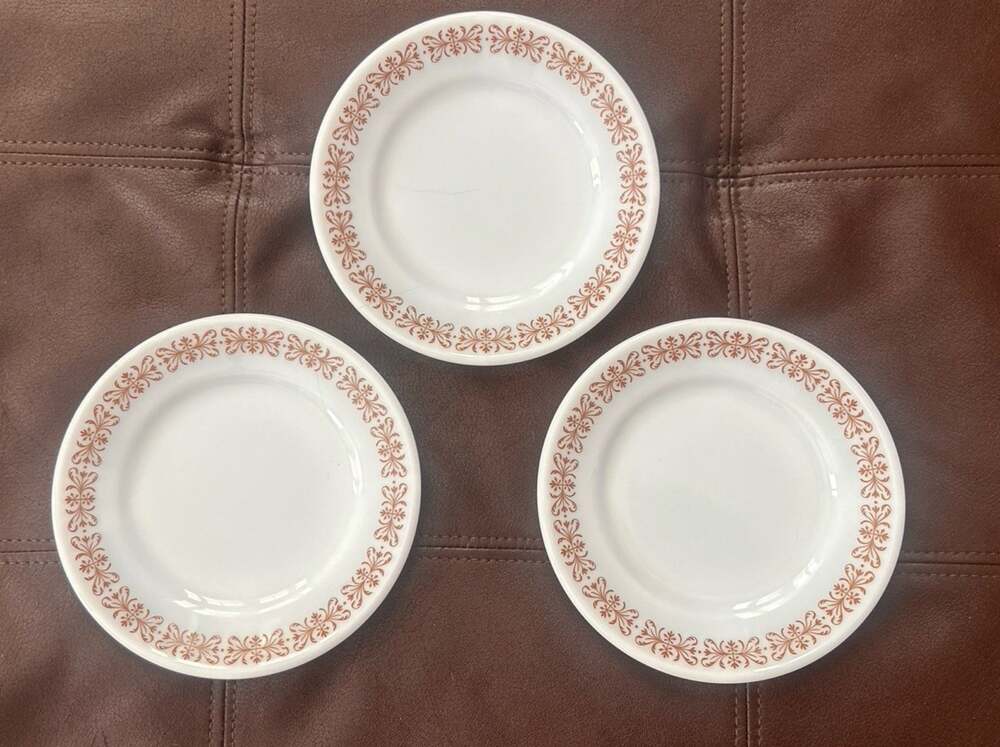Set of 3 Vintage Pyrex Corning Tableware Copper Filigree6 3/4" Plate 704-26